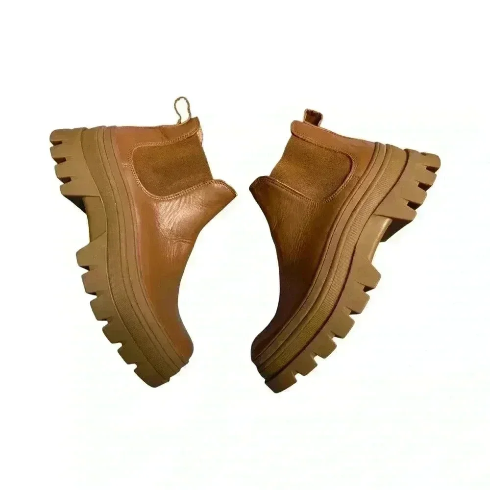 KOIO Verona Leather Chelsea Boots Chunky Sole Minimalist Tan Beige Platform